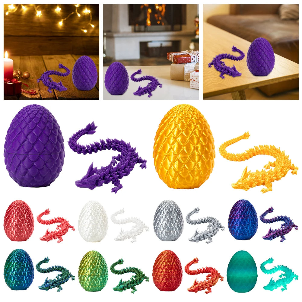 3D Printed Dragon Egg Dragon Gift Set Gemstone Dragon Ornament Full Articulated Crystal Dragon Collectible Statue for Home Decor